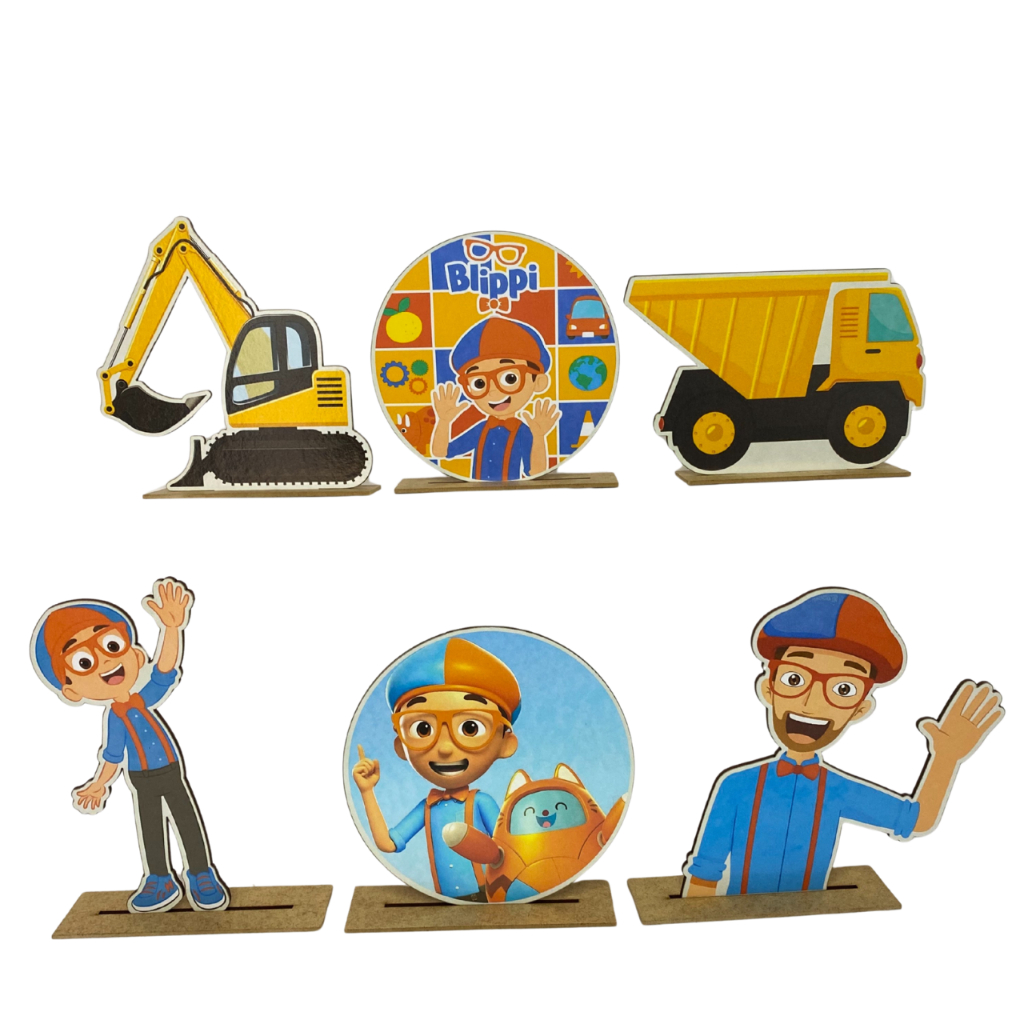 Display de Mesa Kit 6 Peças Para Festa Blippi  Feito em MDF