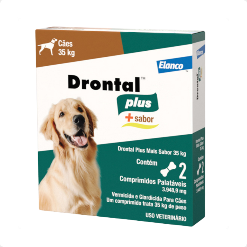 Drontal Plus Sabor Carne Cães 35 Kg  Elanco Vermífugo - 2 Comprimidos
