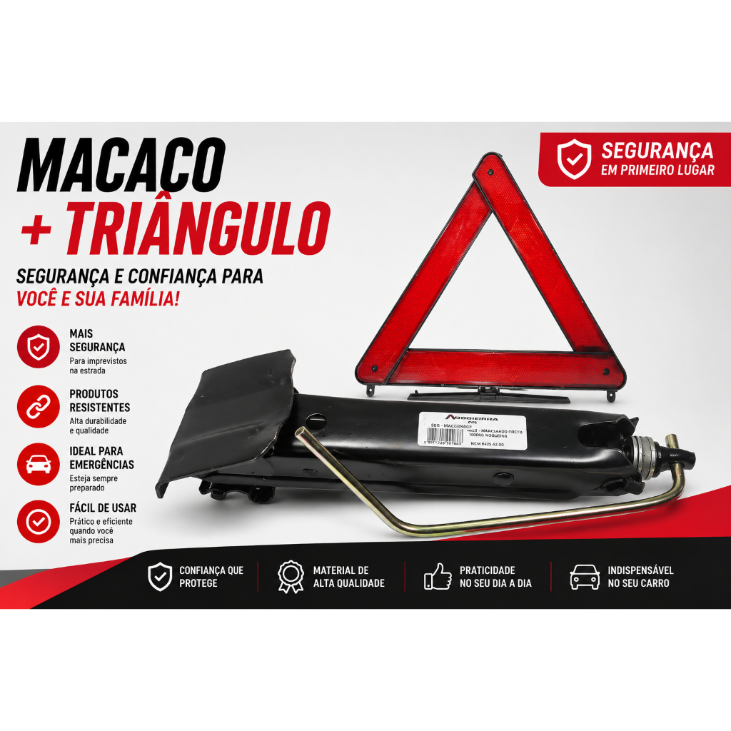 Macaco Automotivo Joelho Universal 600 Kg + Triangulo