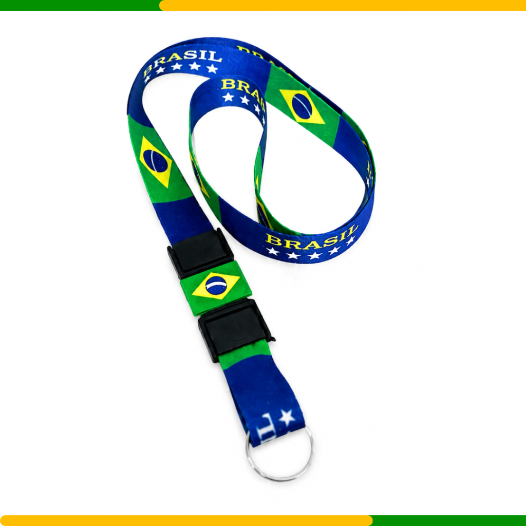 Cordão de Pescoço Brasil Copa do Mundo 2026 Torcedor - Azul c/ Aplique Emborrachado Bandeira