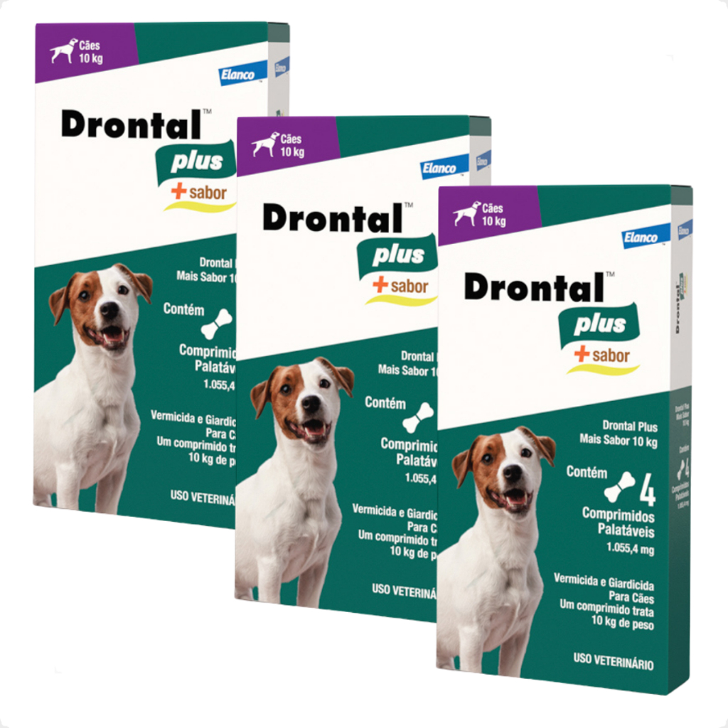 Kit 3 Vermífugo Elanco Drontal Plus Sabor Carne Cães 10 Kg - 4 Comprimidos