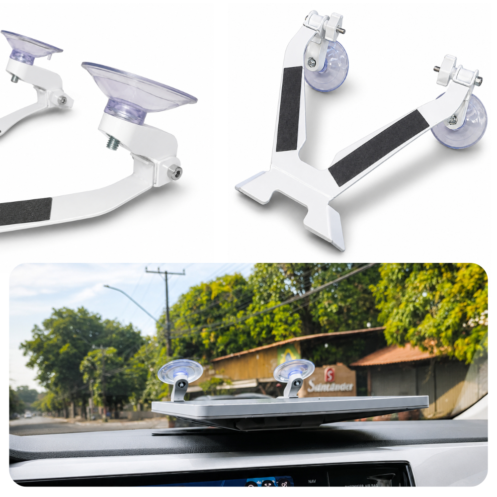 Suporte Em Aço Painel + 2 Ventosas Premium Para Starlink Mini Antena Anti Multa Veicular Carro Vidro