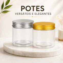 Pote de Plástico Redondo Com Tampa Ouro e Prata 8,5CM X 6,5CM COM 6 UNIDADES imperdível