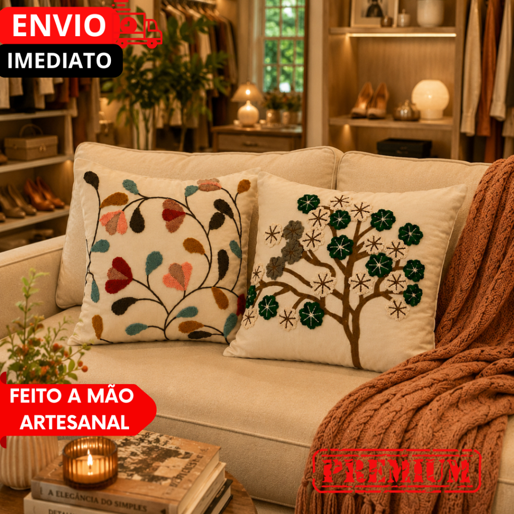 Almofada Bordadas boho chic Elegantes para Sofá Poltrona Escritório e Quarto