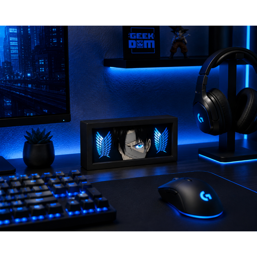 Luminária Lightbox Anime 3D LED Decoração de Mesa PC Gamer Attack on Titan Levi Ackerman