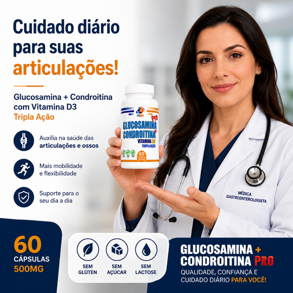 30 DIAS DE SUPLEMENTAÇÃO TRIPLA AÇÃO GLUCOSAMINA + CONDROITINA + VITAMINA D3 | MAIS VENDIDO ORIGINAL