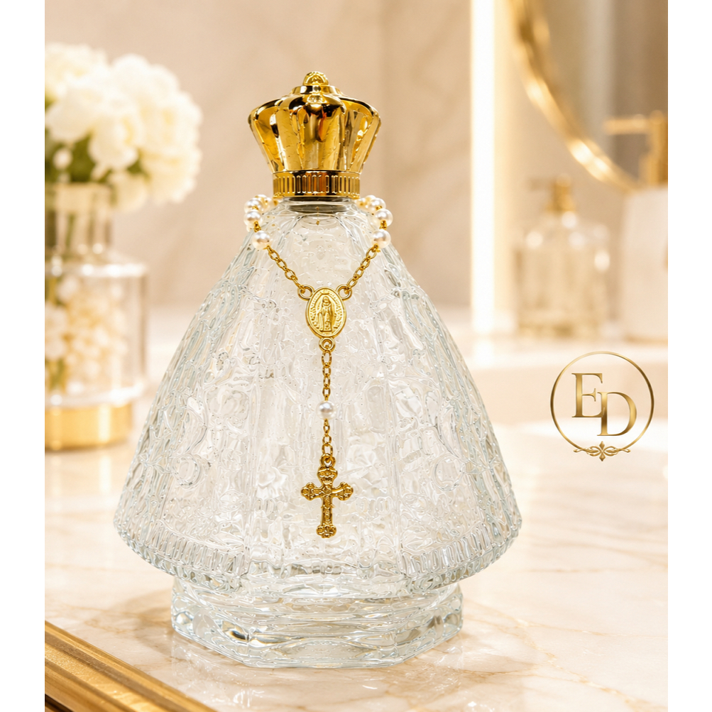 Difusor para Aromatizador ou Agua Benta Frasco de Vidro Santinha Nossa Senhora 120ml + Mini Terço