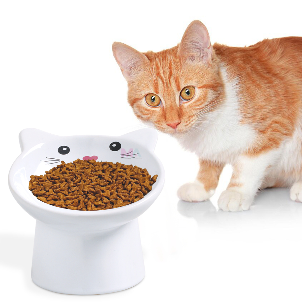 Comedouro Bebedouro Elevado Higiênico para Gato Cerâmica Pratico Pet Luxo Tigela Ergonômica 1 unidade