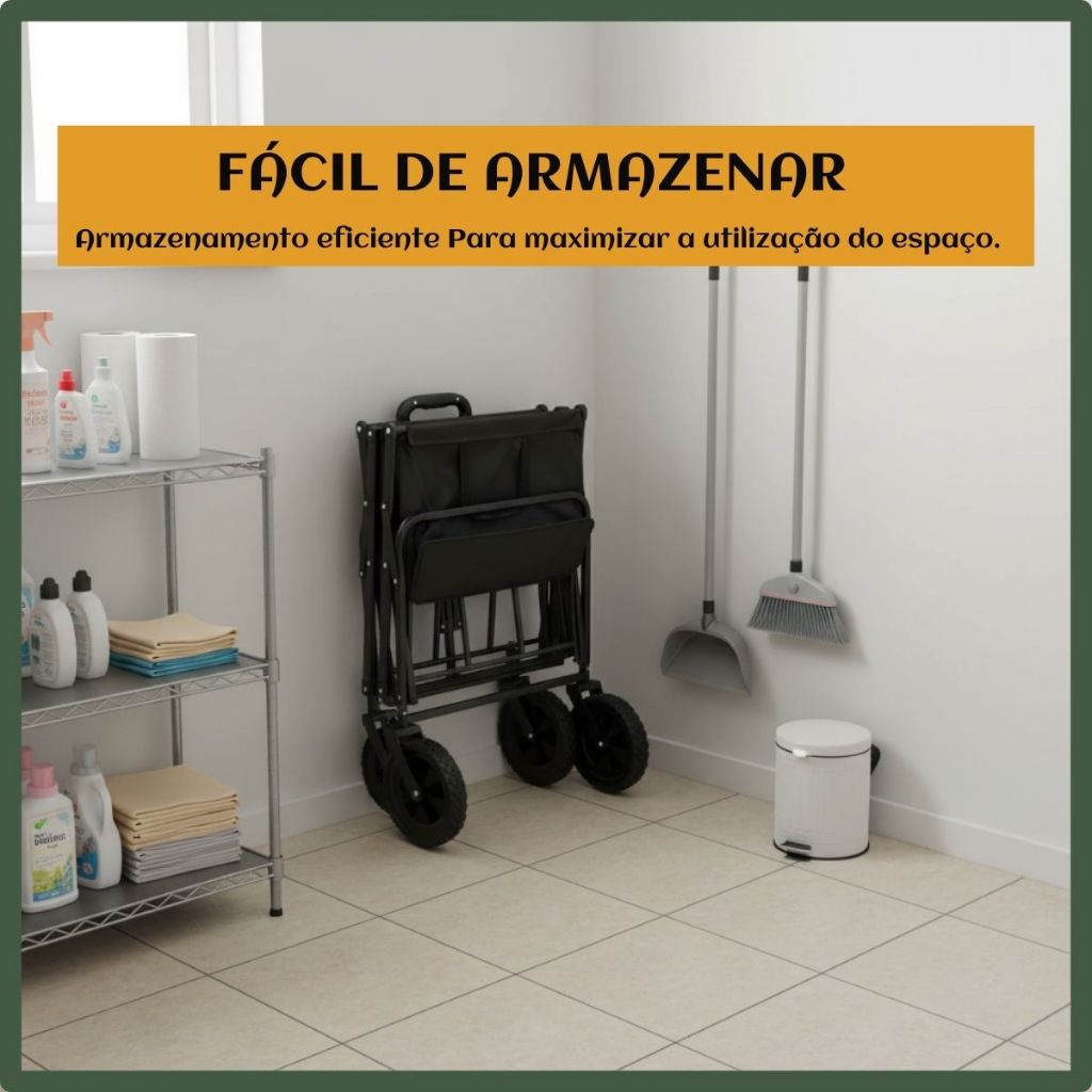 Carrinho Dobrável Multifunções Acampamento Praia Camping Impermeável 200kg Reforçado Portátil Preto — imagem 2 de 2