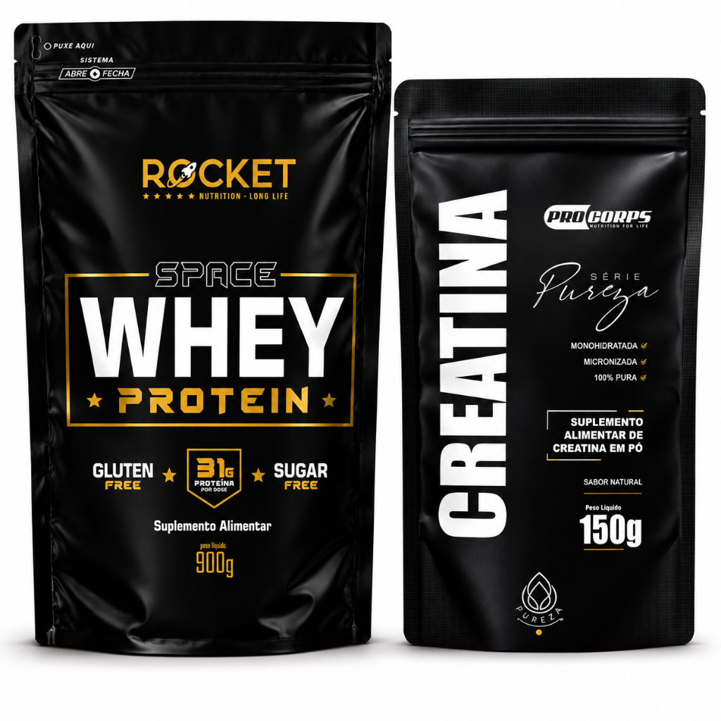 Kit Whey + Creatina Pura Massa Muscular Academia Fitness