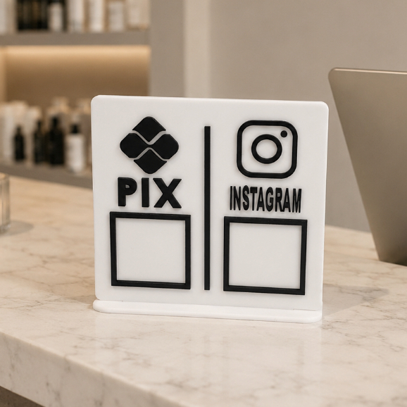 Detalhes do Placa De Mesa Pix e Instagram Personalizada QR Code Acrílico MDF Balcão Loja Comércio