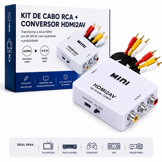 Kit Adaptador Conversor Hdmi P/ Video 3rca Av + Cabo Rca Tvs