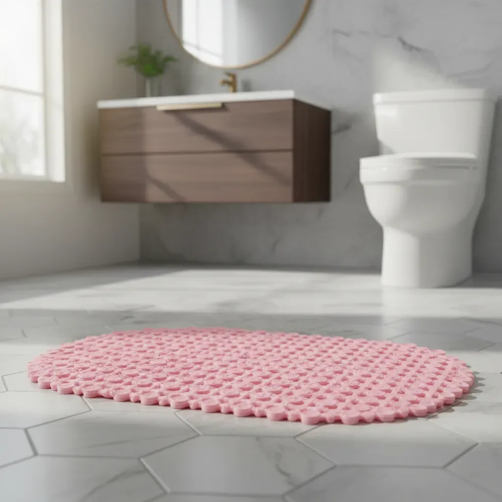 Tapete Antiderrapante Box Banheiro Casita Rosa 34x65cm Ventosas Pvc