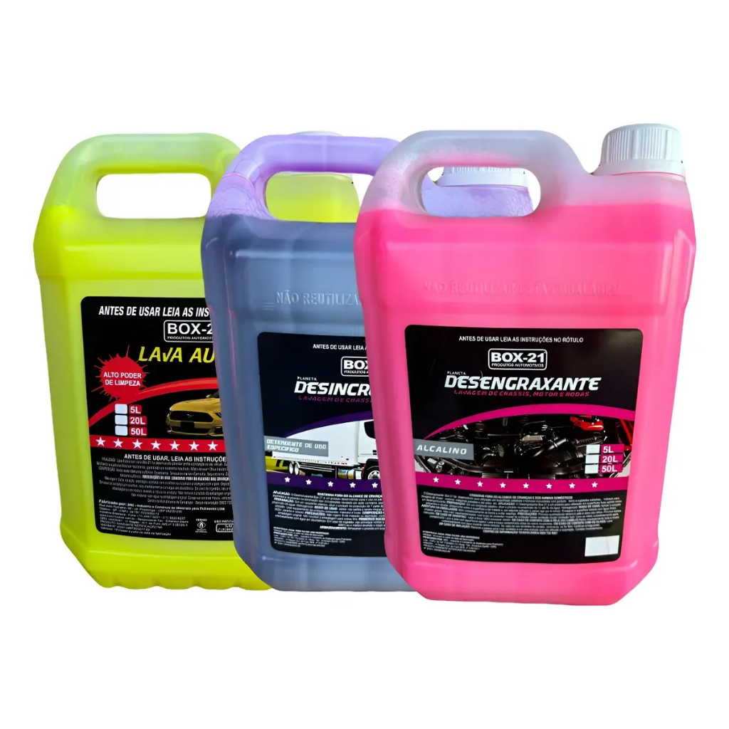 Kit Lava Rápido Shampoo Automotivo + Solupan Desengraxante + Limpa Baú 5 Litros
