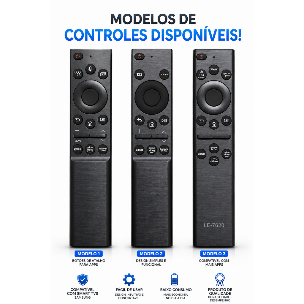 Controle Remoto Compatível Samsung Smart TV 4K Crystal UHD Com Voz