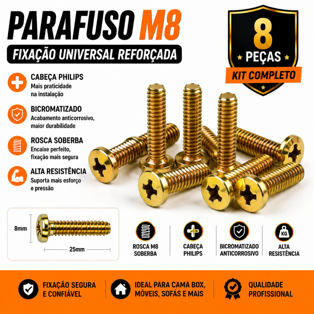 Parafuso M8 Para Pé de Cama Box Fixação Universal Reforçado