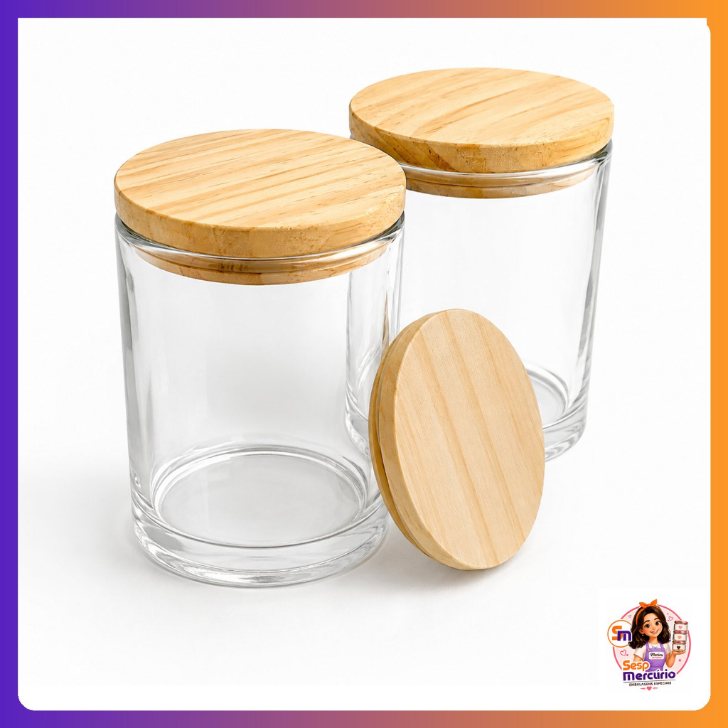 Imagem Kit 20 Potes de Vidro 70ml com Tampa de Madeira Para Velas Artesanais Velas Aromaticas Lembrancinhas