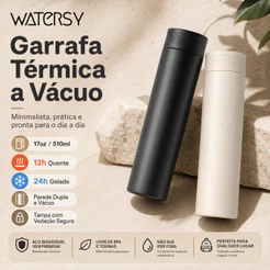 Watersy Garrafa Térmica 17oz/510ml a Vácuo Inox 18/8 Antivazamento Portátil para Café Chá Água
