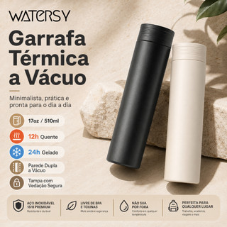 Watersy Garrafa Térmica 17oz/510ml a Vácuo Inox 18/8 Antivazamento Portátil para Café Chá…