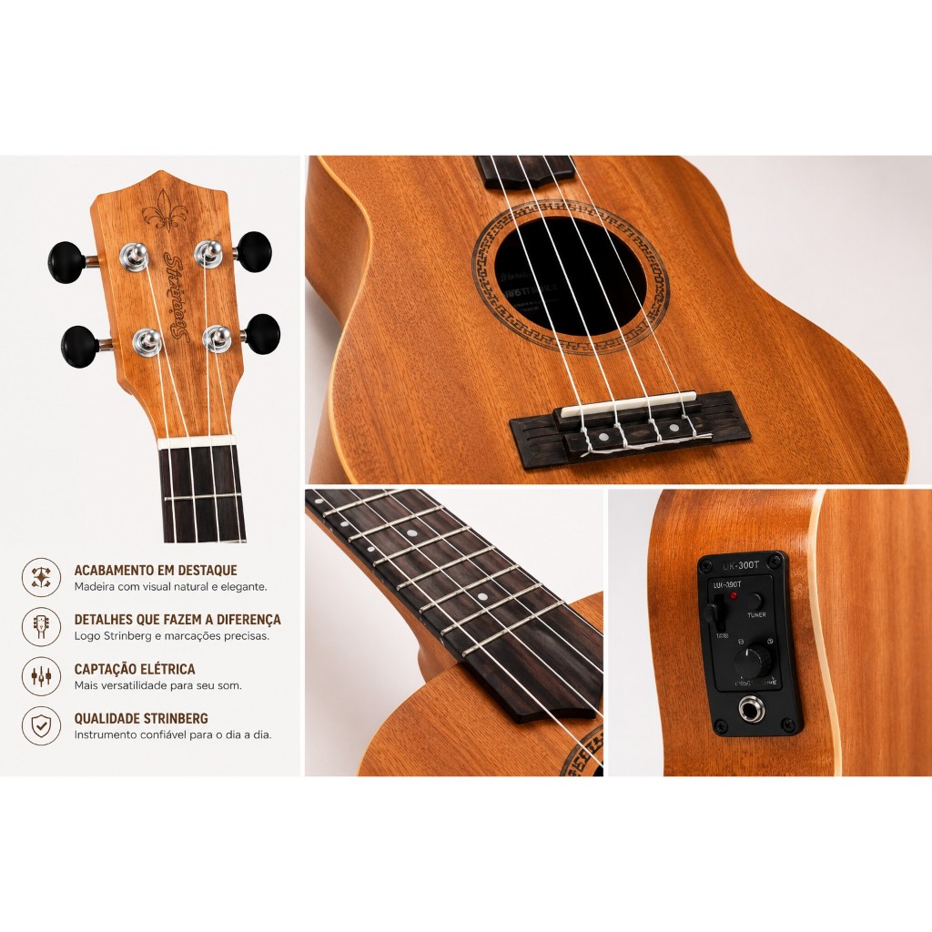 Ukulele Strinberg Uk06te Mgs Eletrico Tenor C/ Capa Afinador — imagem 2 de 2