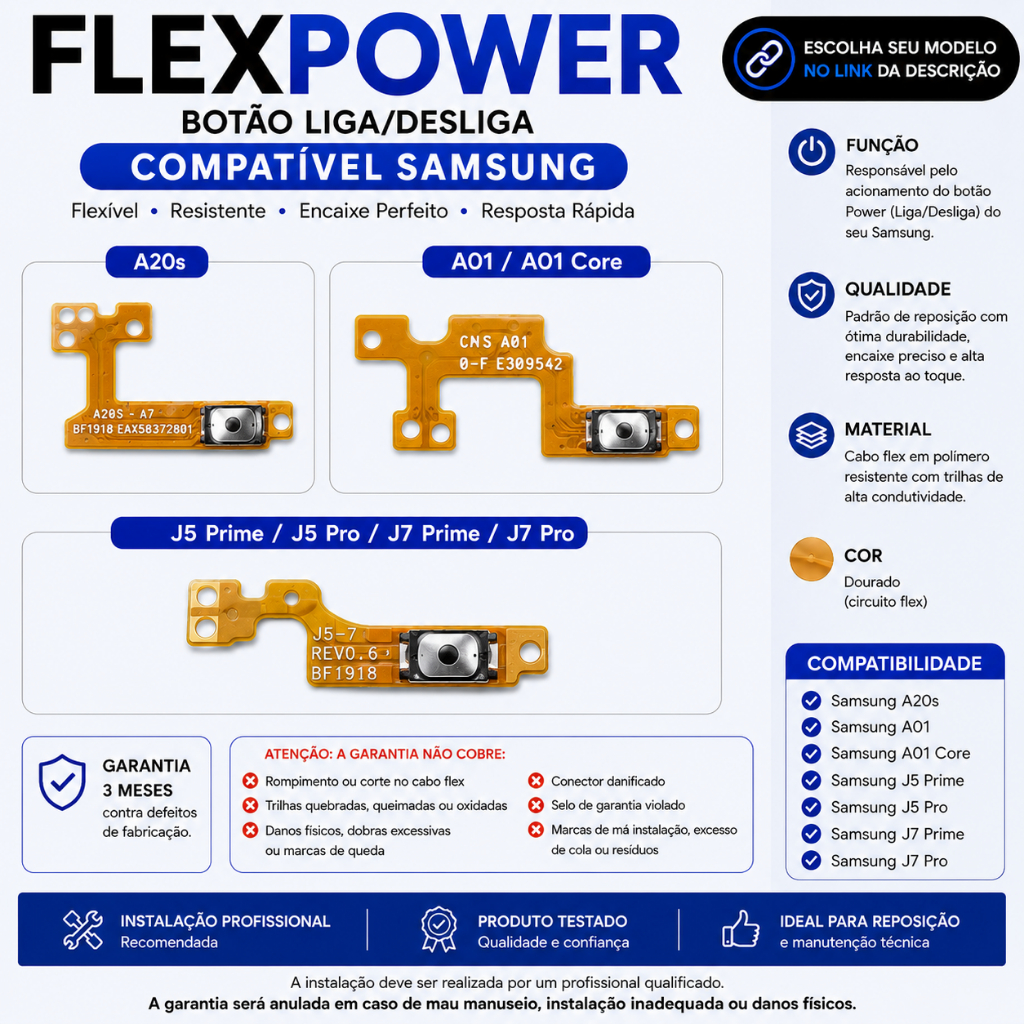 Flex Botão Power SM Modelos A20s A01 A01 Core J5 Prime J7 Prime J7 Pro