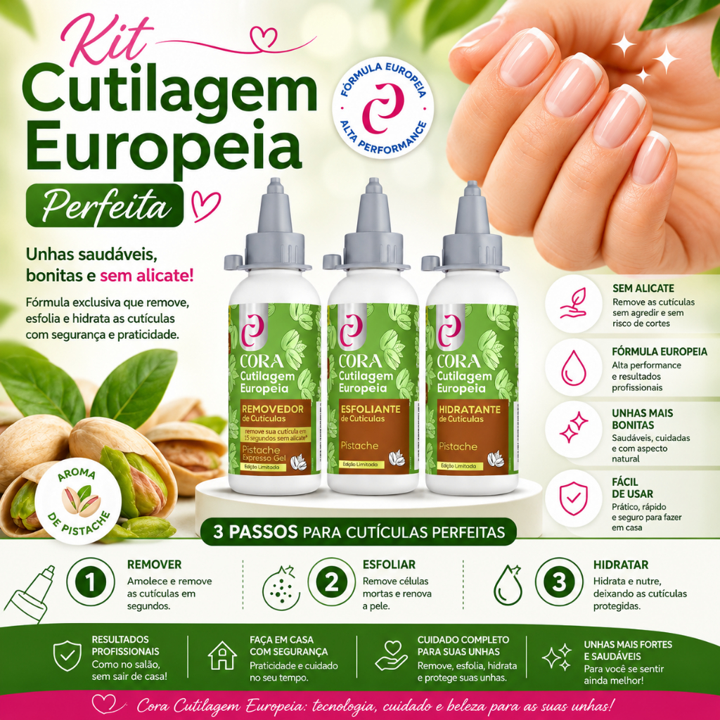 Kit Cutilagem Europeia Pistache Manicure Gel Express Remove Cuticula Sem Alicate Profissional Cora