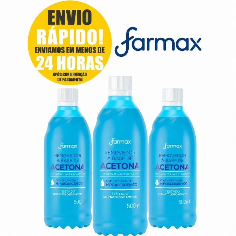 Kit com 3 Removedores de Esmalte Com Acetona Farmax 500ML Manicure, Salão e Esmalte! Envio Rápido
