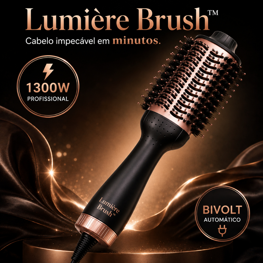 “Lumière Brush™ Escova Secadora Profissional 1300W Bivolt Alisadora Modeladora Anti Frizz”