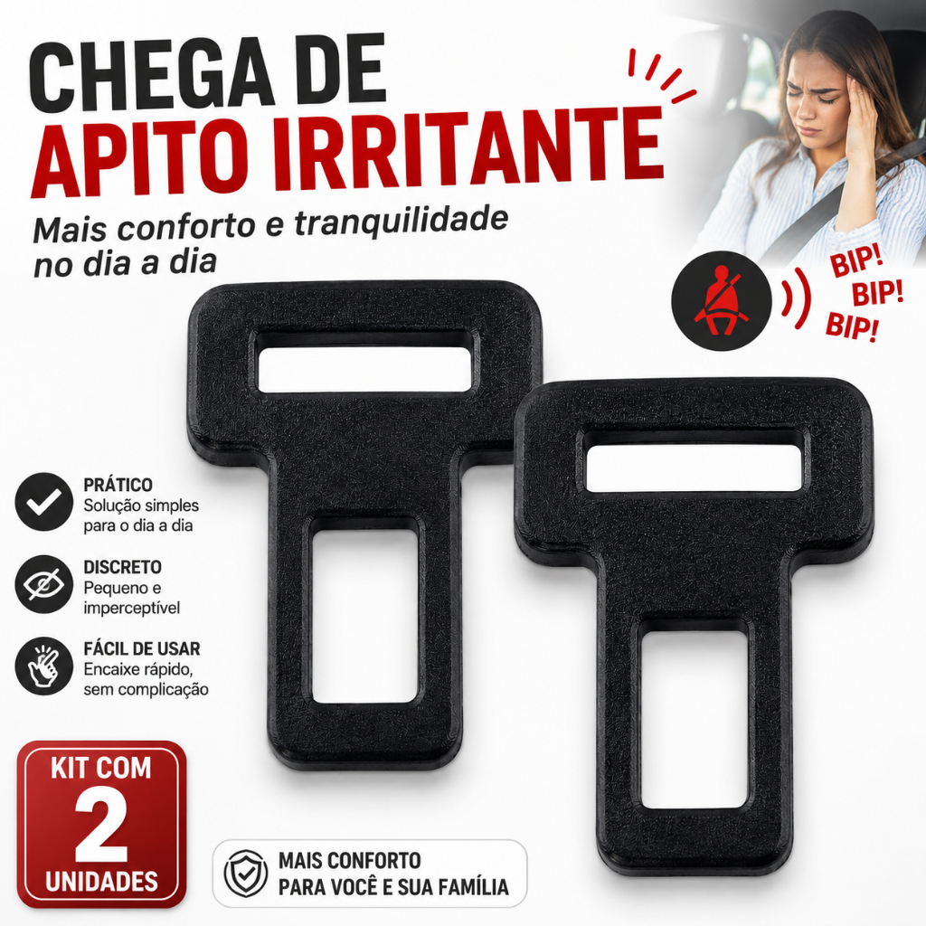 Kit 2 Clips Cinto Segurança Anti Alarme Sonoro Universal Carro Fivela Lingueta Simulador Trava
