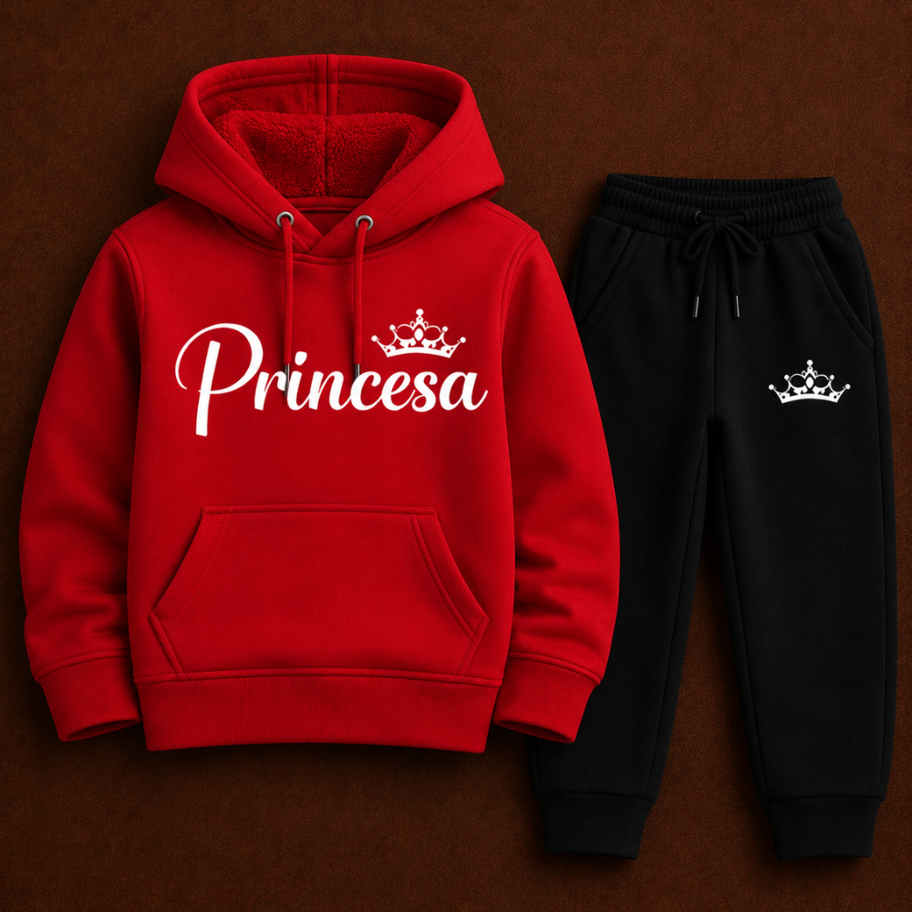 Conjunto Moletom Menina Princesa Calça Coroa Quentinho Estiloso