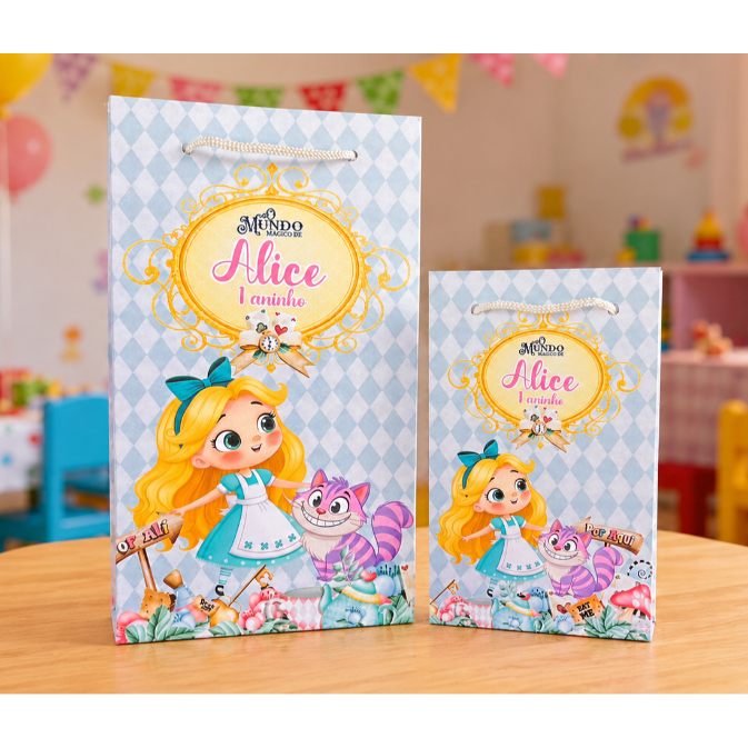 Sacolinha Personalizada Alice no pais das maravilhas (PEGUE E MONTE) - TAM P ou M / Sacola Alice