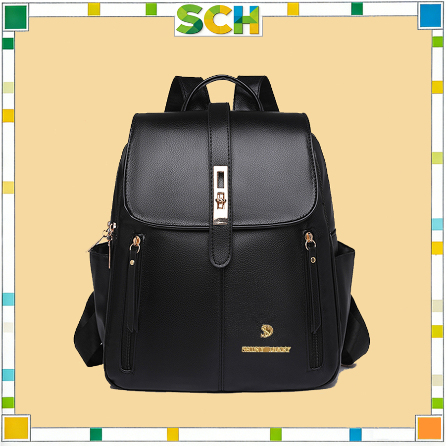 Mochila Feminina PU Preto - Espaçosa, Versátil e à Prova D"Água