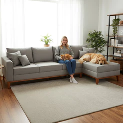 Sofá 4 Lugares Beny com Chaise Direito Linho Cinza