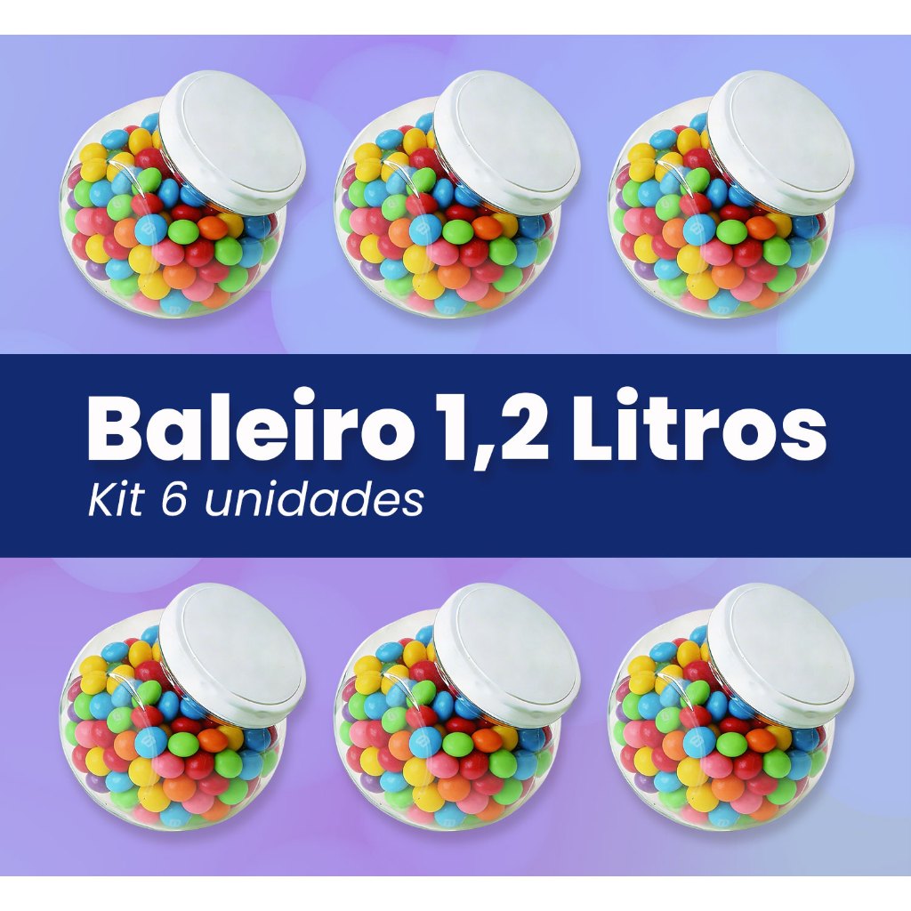 Kit 6 Potes Baleiros 1200ml Multiuso Mantimentos Tampa Branca Rosca