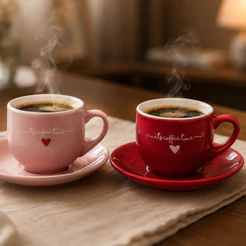 Jogo 6 Xícaras Café Chá Com Pires De Porcelana Lamour Rosa E Vermelho 90ml Hauskraft
