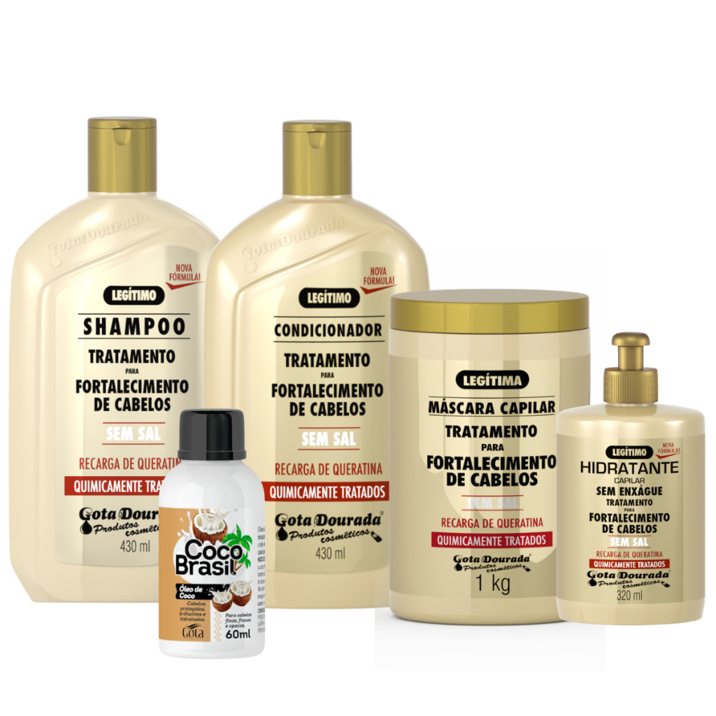 Kit Completo Gota Dourada Quimicamente Tratados + Óleo Capilar Coco 60ml