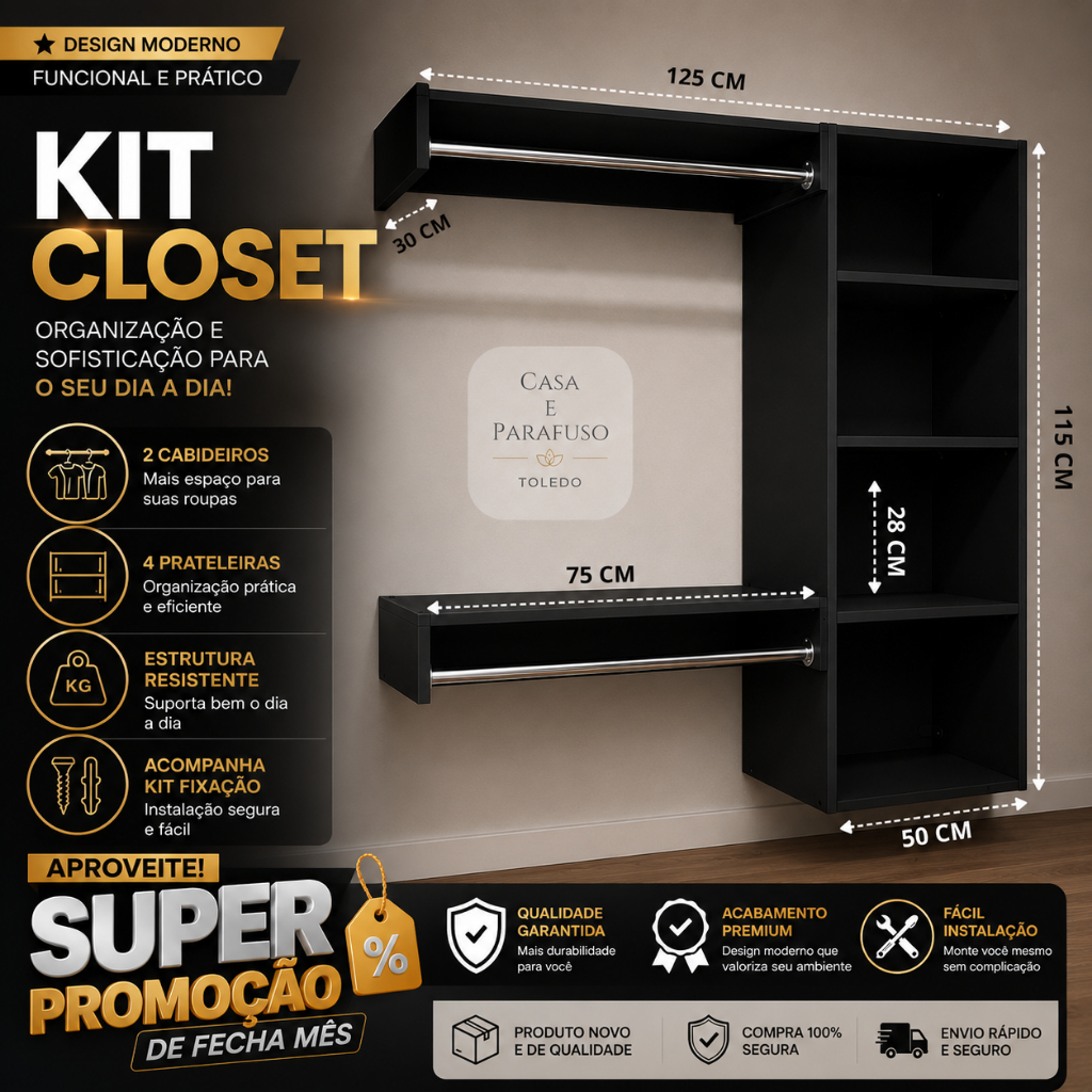 Closet Aberto Arara Suspenso De Parede Cabideiro  - Closet 67N