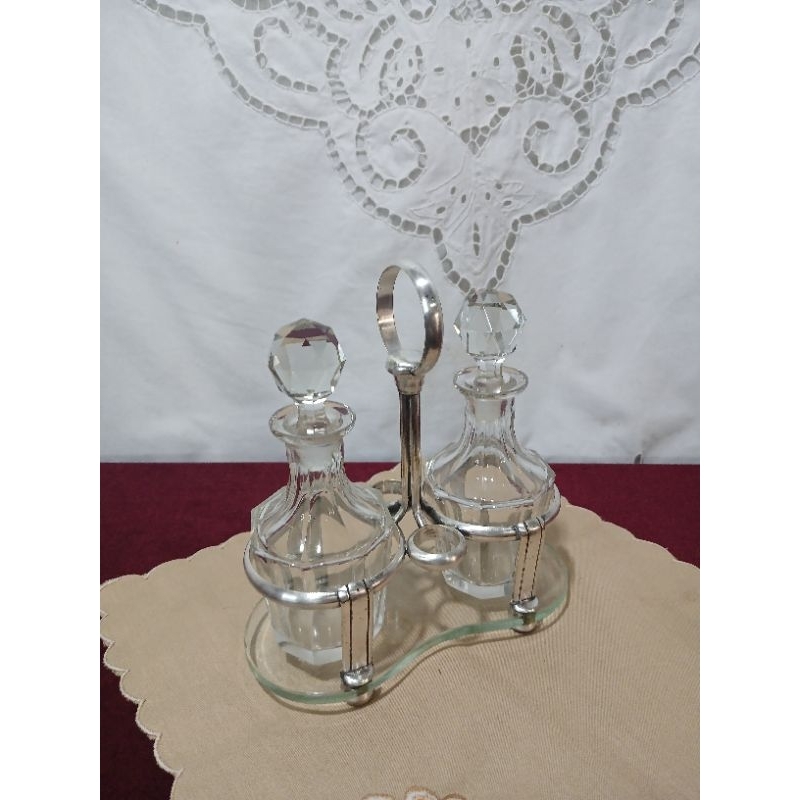 Antigo Galheteiro de Cristal e Prata
