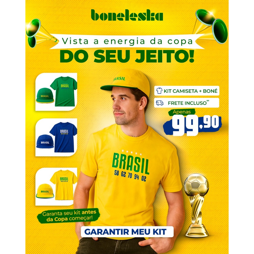 Kit copa 2026 Boneleska Camiseta e Boné Brasil