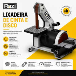 Lixadeira de Cinta Combinada Lixadeira Bancada 300W 127v Lixadeira de Fita e Disco Razi