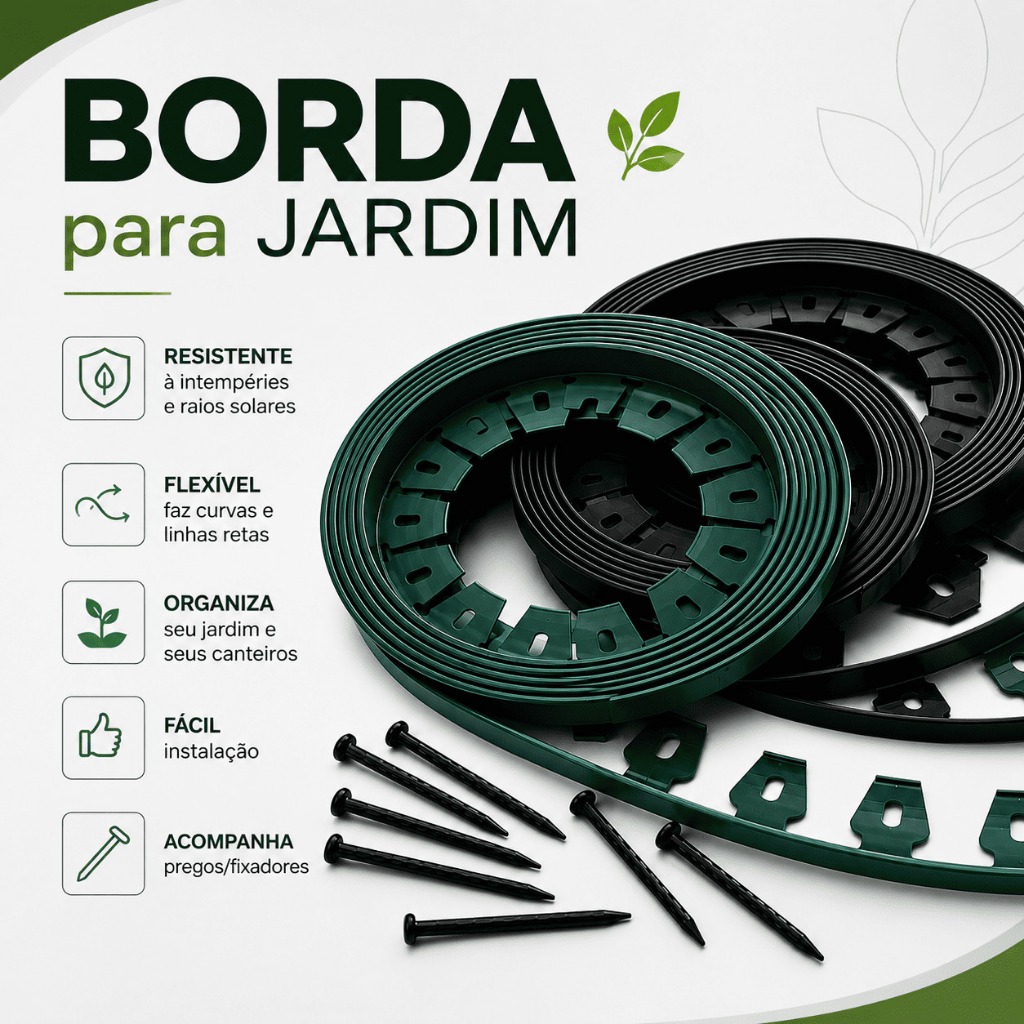 Borda Para Jardim  Verde Paisagismo Separação Gramado Canteiros Áreas Com Pedras Decorativas 6 Metros