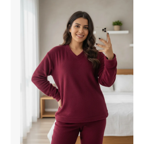Pijama Longo Feminino Em Plush
