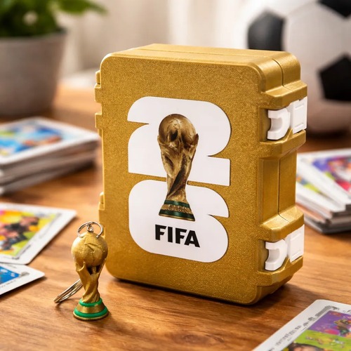 Kit Porta Figurinha Maleta + Chaveiro Troféu FIFA 26 Copa do Mundo Colecionável 5 Cores Futebol Panini Álbum