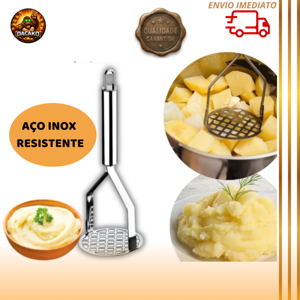 Combo Peneira Coador Inox 16cm, Amassador de Batata e Fue Batedor Claras Inox 30cm Manual Cozinha — imagem 2 de 2