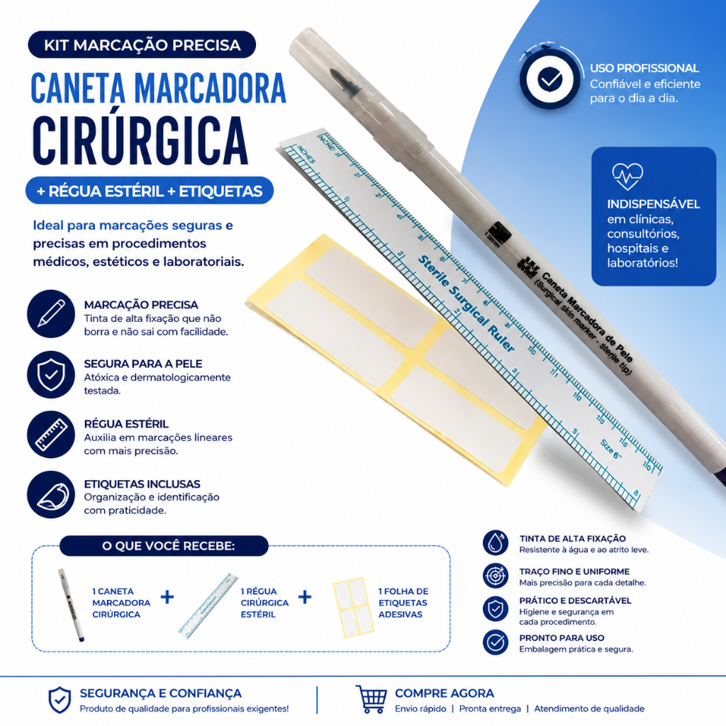 Caneta Marcador de Pele Estéril com Régua Ponta Padrão Simples Wiltex