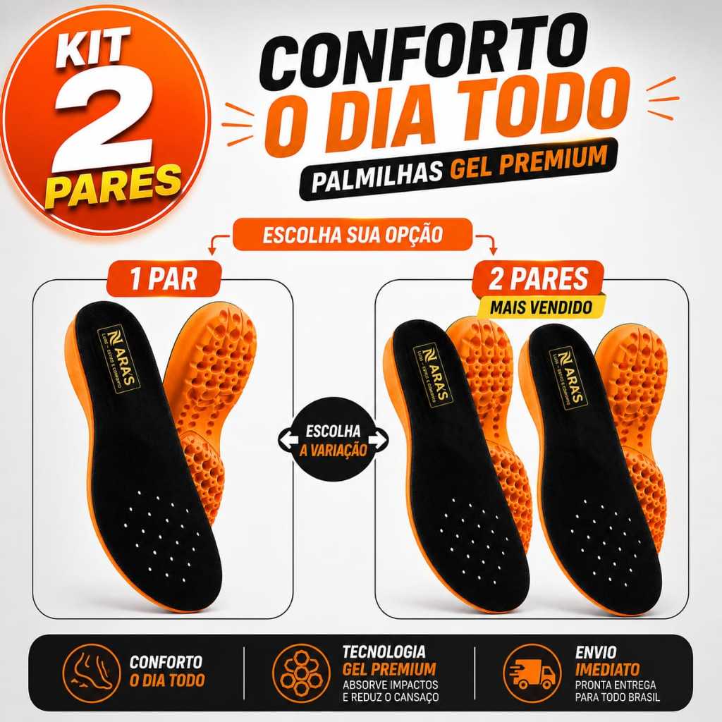 Kit 2 Pares Palmilha Gel Anatômica Anti-impacto Extra Macia  Alivia as Dores Para Varais Hs Trabalho