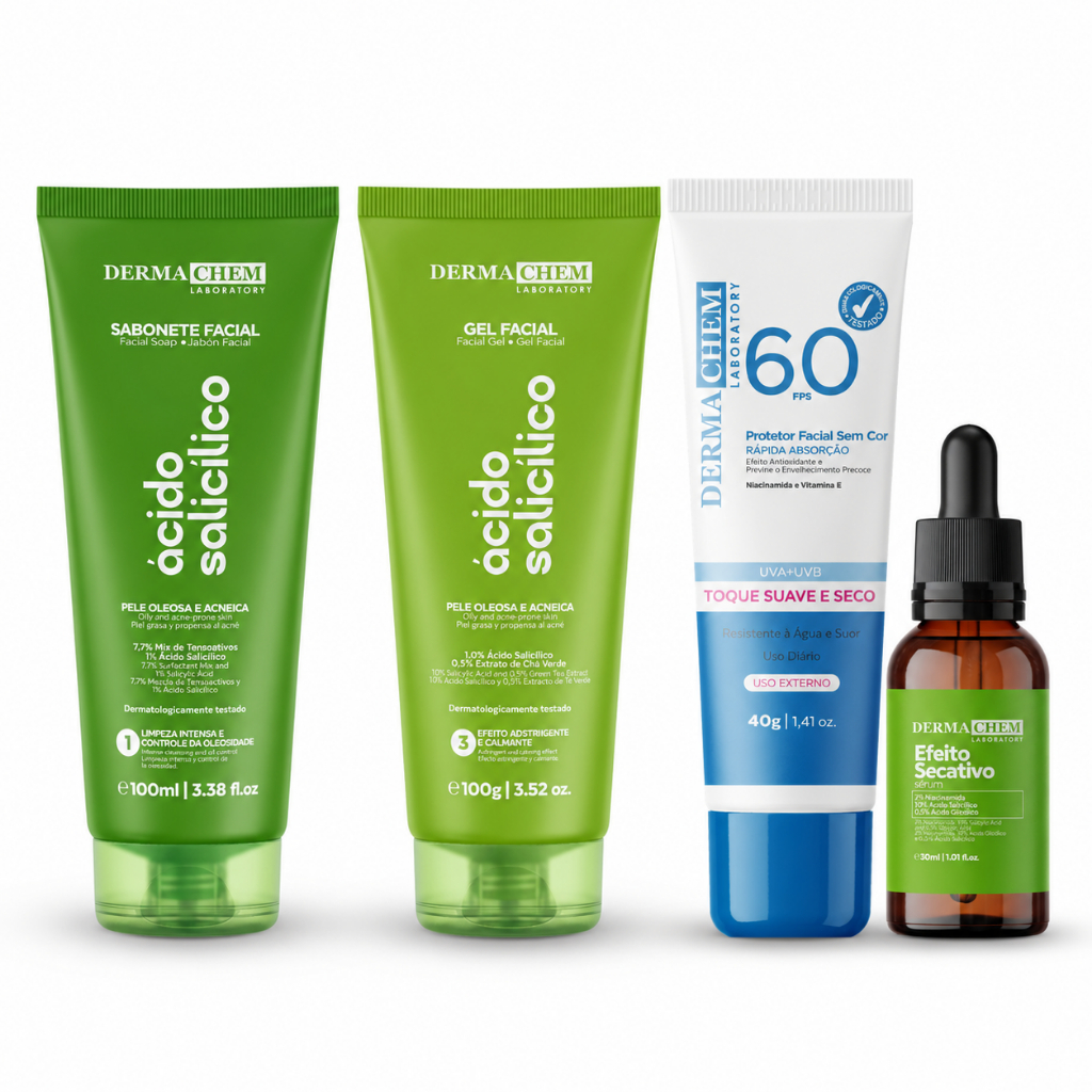 Kit Anti Acne Ácido Salicílico Dermachem Completo Pele Oleosa Acne Cravos Espinhas Protetor FPS 60