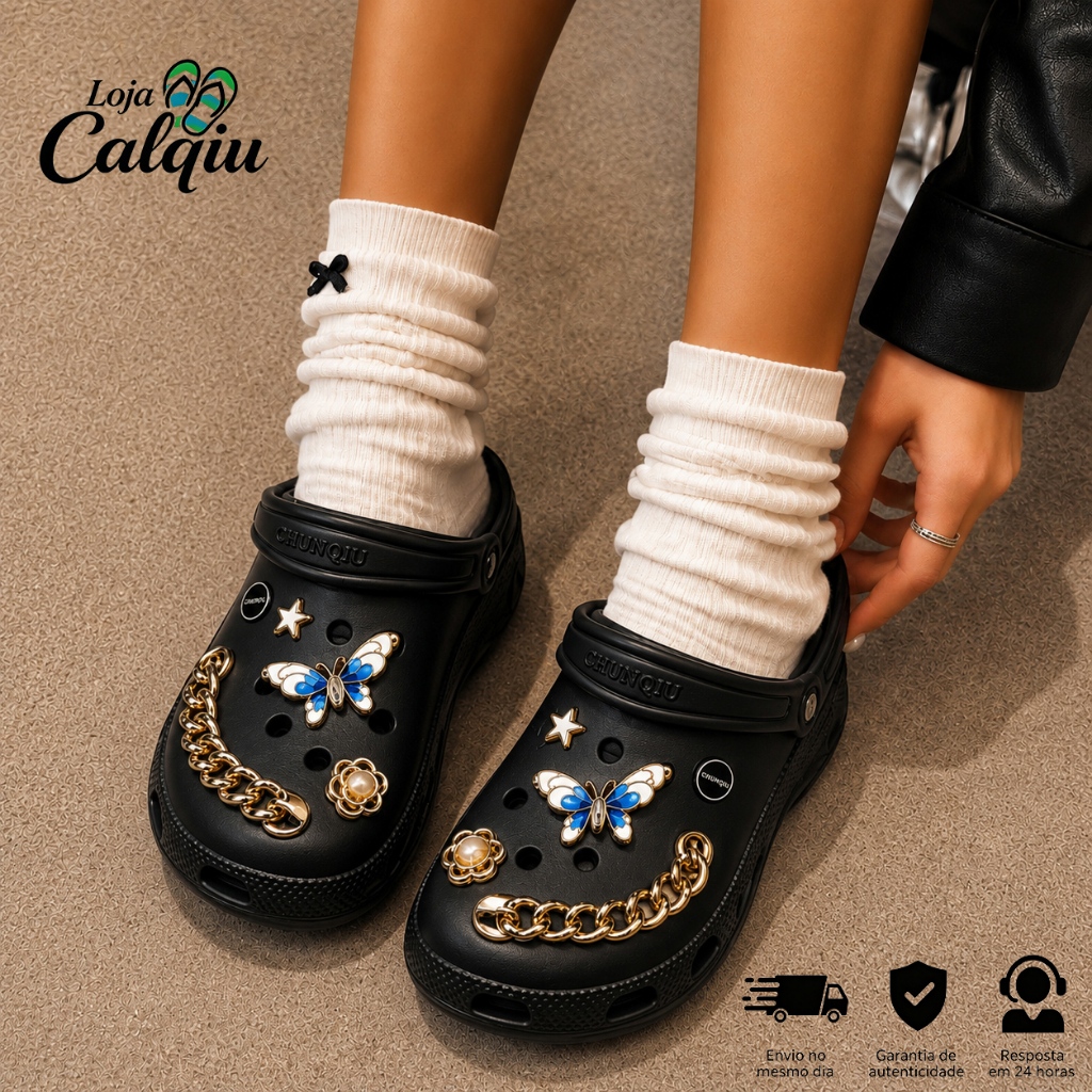 Babuche Feminina Casual em EVA Leve e Macia Confortável Antiderrapante com Acessórios Decorativos