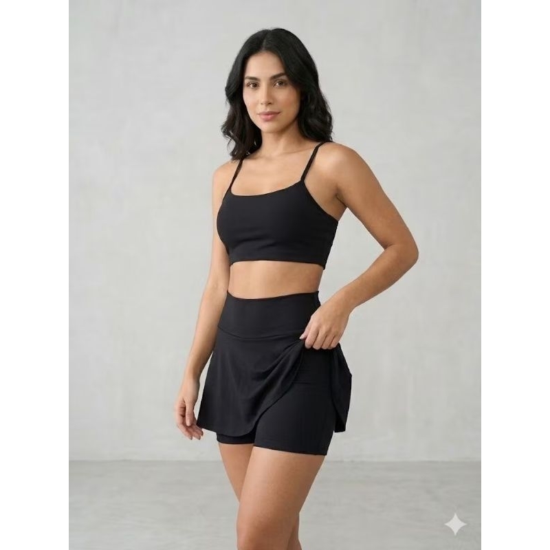 Conjunto Feminino Fitness Top + Short Saia Academia Cintura Alta Modelador Confortável