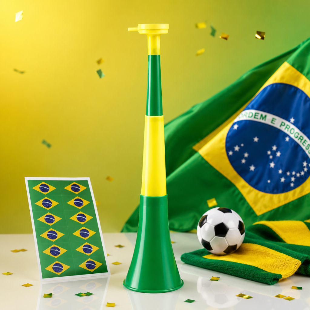 Corneta Brasil Desmontável para Torcida | Grande e Pequena | Com Adesivos | Copa do Mundo 2026 | Eventos e Festas